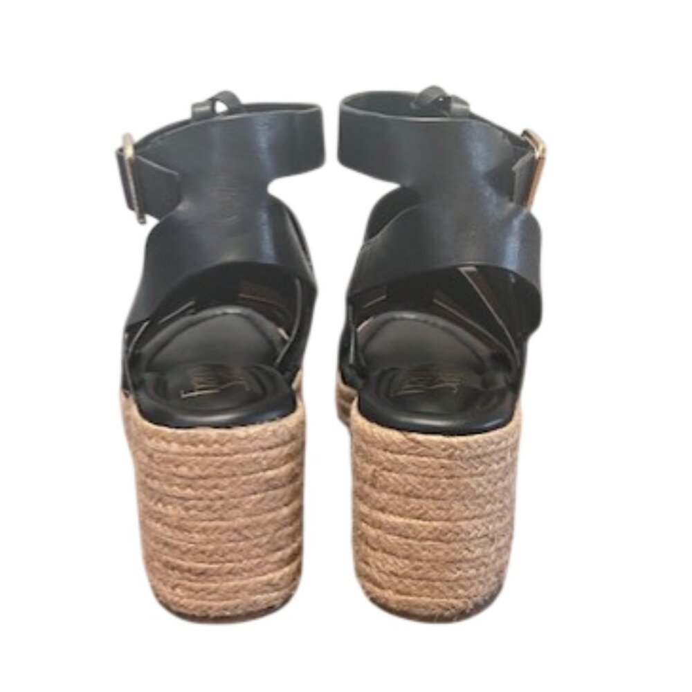 FRANCO SARTO Wedge Sandals Size 9.5 Black Leather Adjustable Buckle Strap - Picture 4 of 5